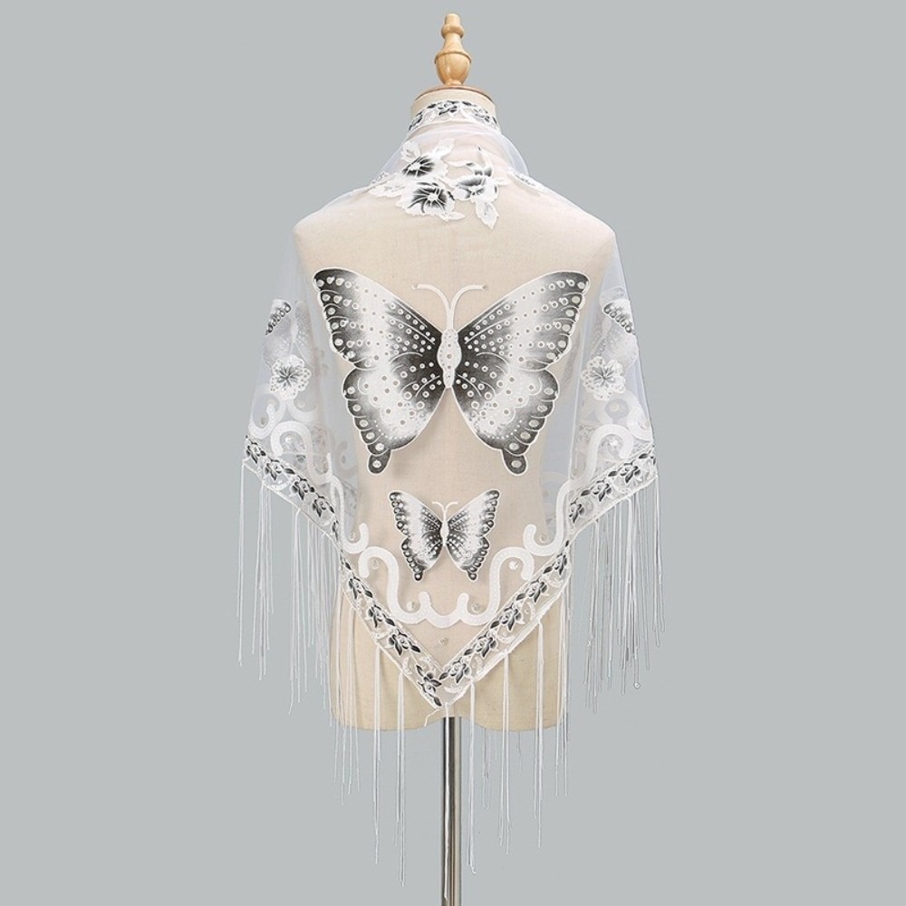 Tassel Fringe Trim - Роскошный кружевной шарф с вышивкой бабочек,