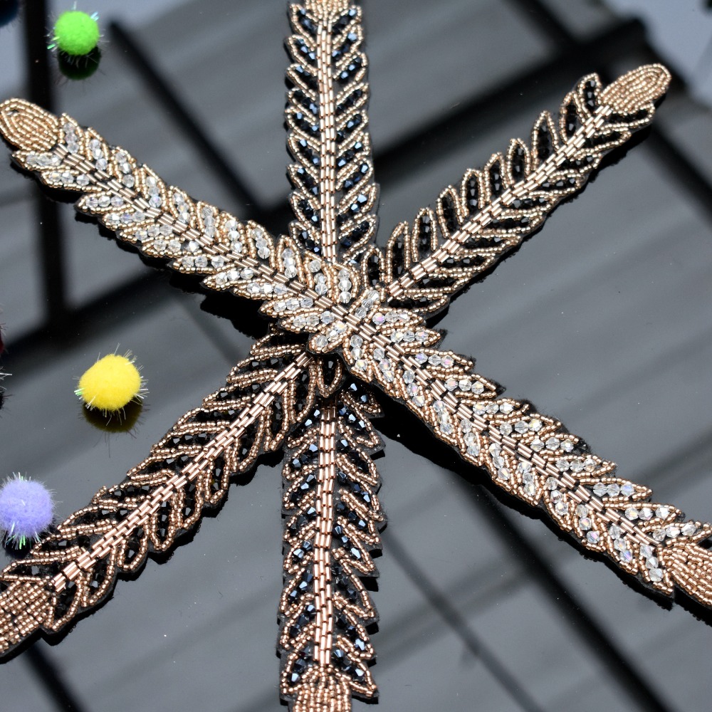 Beaded Trim Fringe - Длинные листья лист ручные Аппликации Кристалл