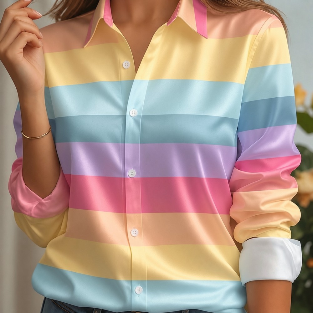 Embellish Knit - Женская атласная блузка с отложным воротником,