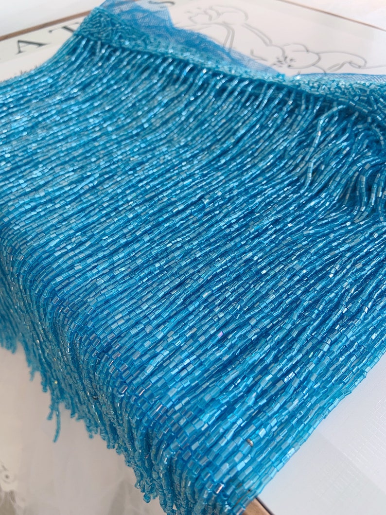 Tassel Fringe Trim - 1,8 ярда синяя бахрома из бисера