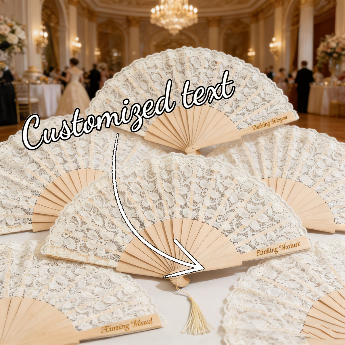 Tassel Fringe Trim - Персонализированный гравированный складной веер с кружевом,