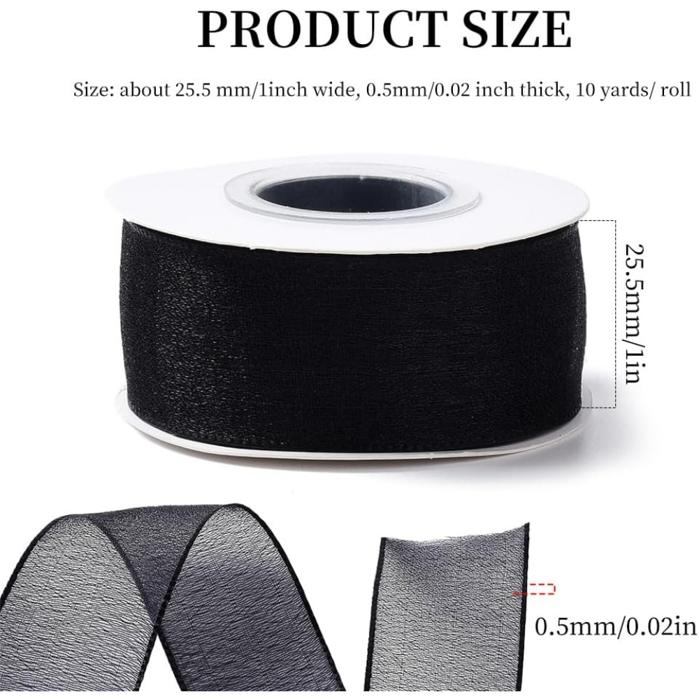 1-дюймовая черная лента из орг – обзор и цена Organza Ribbon Spool